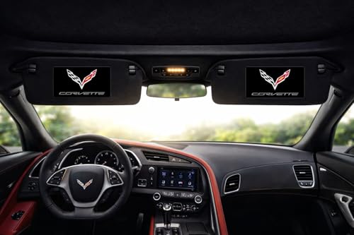 Image of SR1 USA C7 Corvette Sun Visor Label Cover Decal - Set of 2 Domed Emblem Interior Decals Accessories Gloss Black for 2014-2019 Corvettes