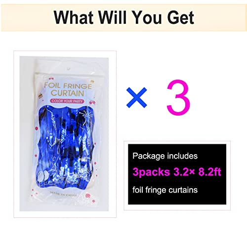 Eufars Blue Foil Fringe Curtains, Blue Streamers Backdrop, 3Packs 3.2Ft X 8.2Ft Blue Metallic Tinsel Curtains For Birthday Party Photo Booth Props Backdrop Decorations #TOP1