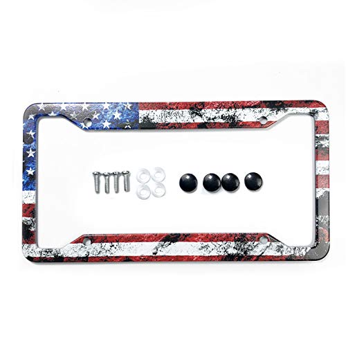Exmeni Custom Patriotic Usa License Plate Frame Quality Aluminum License Plate Cover American Flag Design License Plate Veteran Patriot Novelty License Plate Frame #TOP1