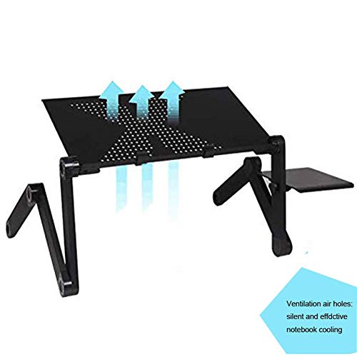 Smile Scrivania Portatile Portatile per Letto e Divano, Supporto per Laptop Regolabile con Fori di Ventilazione e Tappetino per Mouse Laterale, Design ergonomico in Alluminio,Black,17inwithoutfan