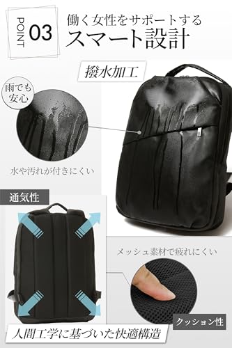 NORZENIA 薄さ8cmのスマート リュック レディース 14インチPC A4 撥水 薄型 軽量 450g 通勤 ビジネス きれいめ 通気性 クッション性 ビジネスバッグ の商品画像 5