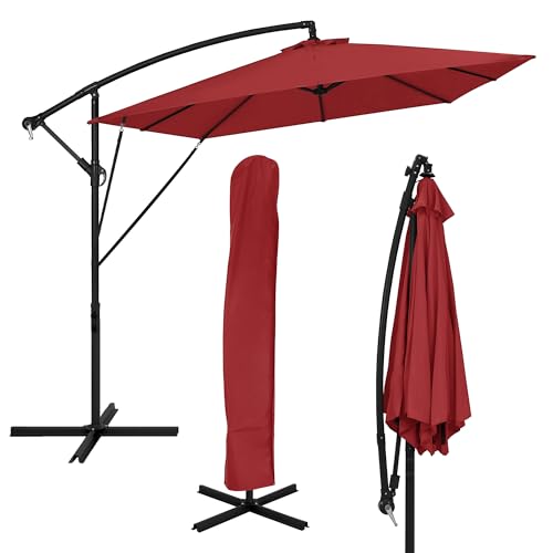 ML-Design Parasol Déporté Ø 330 cm Rouge en Aluminium avec Manivelle, Protection UV50+ Tissu Imperméable, Modèle Inclinable et Pivotant 360°, Meuble pour Jardin...