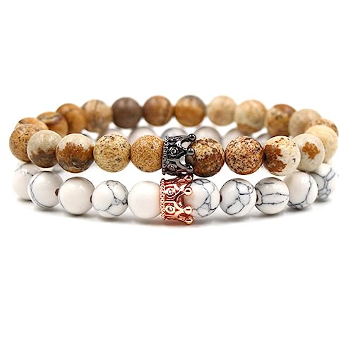 Cadeau couple bracelet opale naturelle couronne pour elle lui