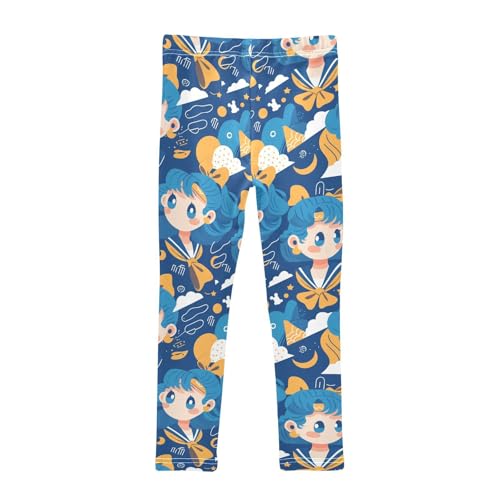 Blue Kids Girl's Leggings Fashion High Waisted Yoga Pants Exercise2