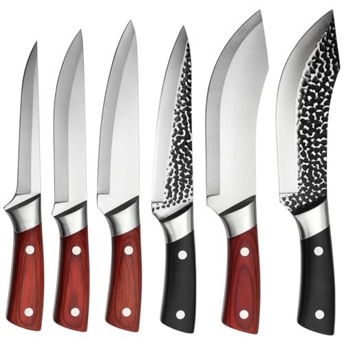 Image of Wizbiz 6Piece Premium Kitchen Knife Set for Home & Professional Use | Multipurpose Chef, Boning, Butcher & Meat Cleaver Knives | Ultra-Sharp Stainless Steel Blades | Ergonomic Wood & Black Handle Set