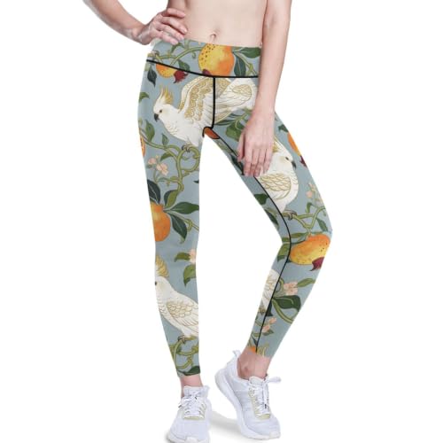 Leggings de yoga activos con bolsillos y diseño de granada blanca
