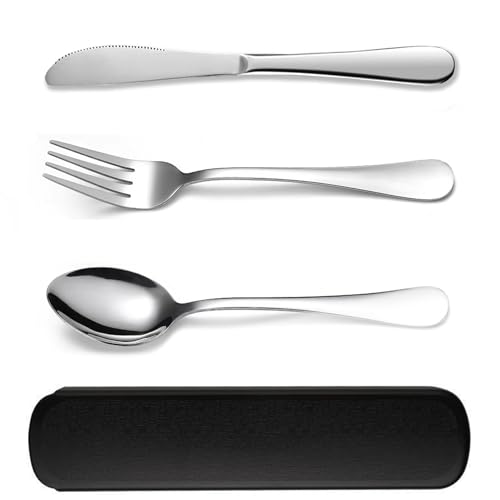 jatimdotin Camping Besteck 4 Stück, Edelstahl Reisebesteck mit Etui, Wiederverwendbare Outdoor Besteck für Picknick, Reise, Arbeit, Schule,...