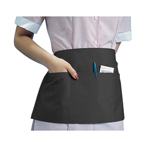Chef Revival 605PS-BK Spun Polyester Waist Apron with 3 Compartment Front Pocket, 24 by 12-Inch, Black