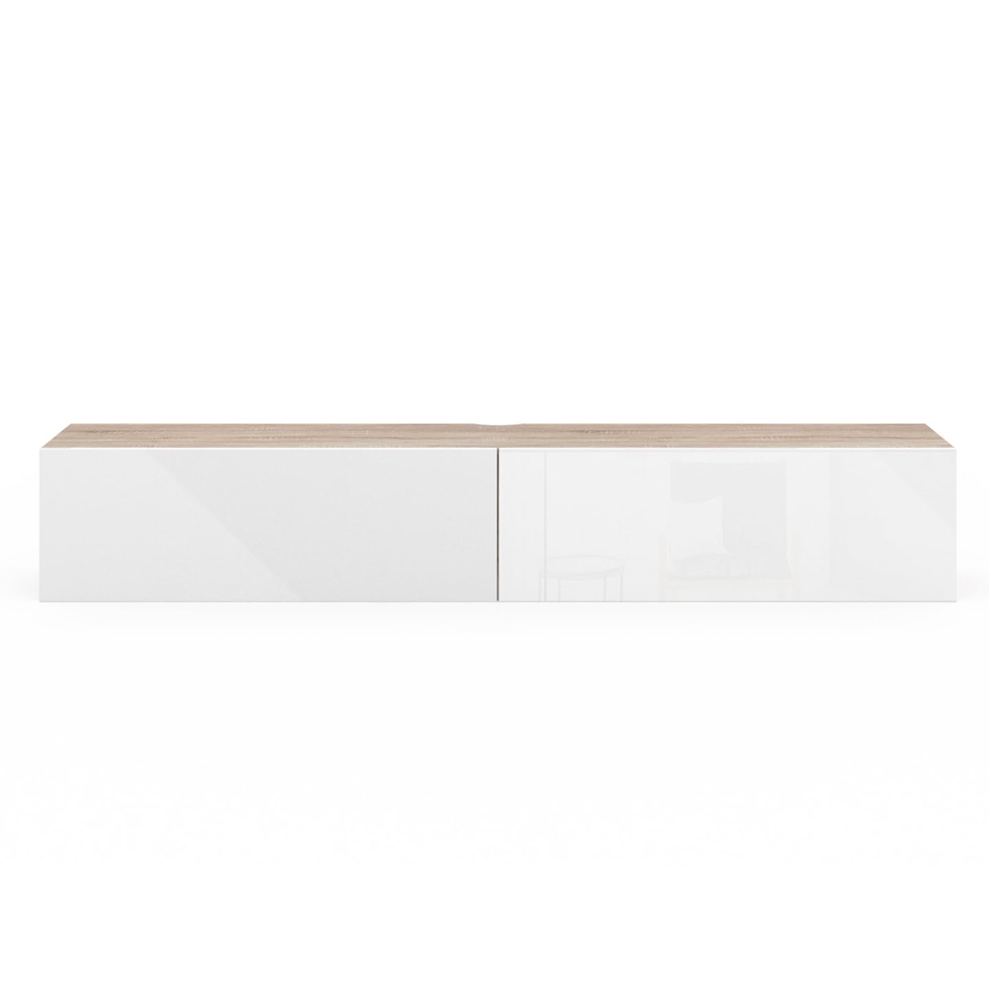IDMarket - Mueble TV suspendido ELIO 2 puertas madera y blanco 180 cm
