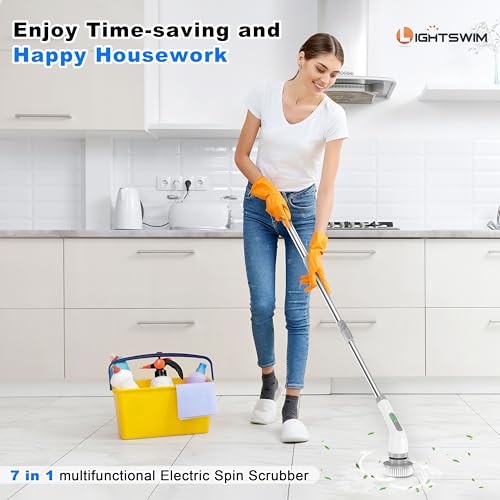 Electric Spin Scrubber, Upgrade 7 in 1 Electric Cleaning Brush,420RPM Powerful Cleaning, 1.5H Bathroom Scrubber Dual Speed with Extension Arm for Kitchen, Car, Tile, Wall, Floor, Shower - Image 3