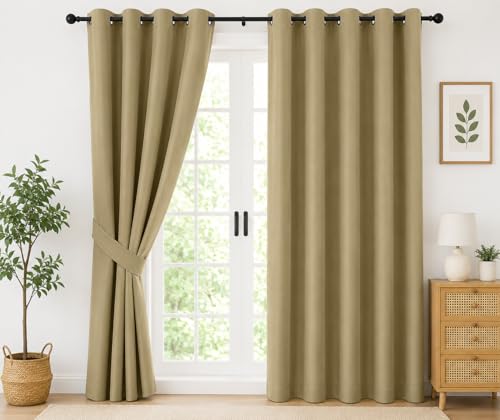 Image of THE LINEN COMPANY Noise Reduction Blackout Curtain 7 Feet, Premium Eyelet Window Curtain, Thermal Insulated Curtain for Bedroom, Door & Living Room, Beige