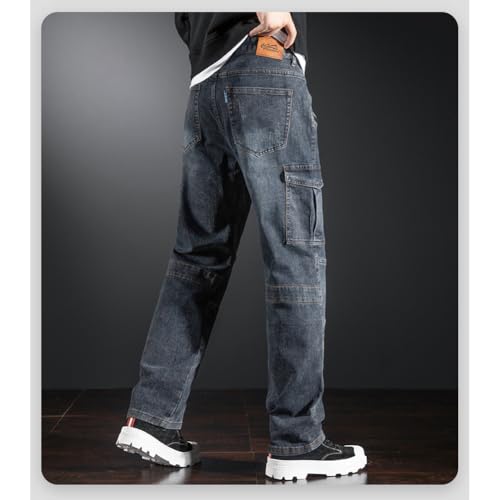 Men's Stretch Regular Fit Straight Leg Cargo Jeans Pants with Zipper Pocket 28-443