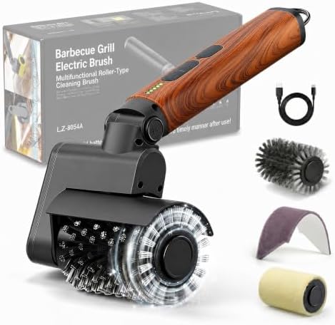 Elektrische Grillbürste Akku 3-in-1 Set – Kabelloser BBQ Reiniger, Verstärkte Sicherheits-Borsten, 2 Std. Laufzeit, Wasserdicht & Spülmaschinenfeste Köpfe (Braun)