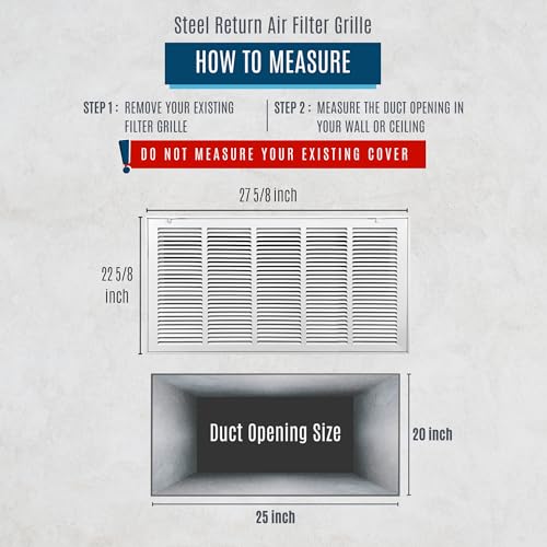 Image of Fits 25x20 Duct Opening | Steel Return Air Filter Grille by Handua [Removable Door] for 1-inch Filters | Vent Cover Grill | White | HVAC Cold Air Intake Grille | Out Dim: 27 5 /8 inchW X 22 5 /8 inchH