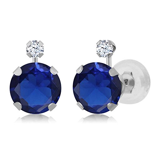 Gem Stone King 2.08 Ct Blue Created Sapphire White Created Sapphire 14K White Gold Earrings4