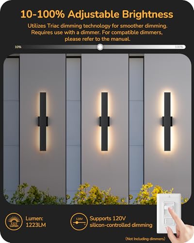 Image of EDISHINE 23.6 inch Modern Outdoor Wall Light, Black LED Exterior Light Fixture