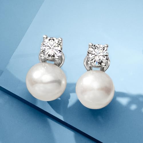 Ross-Simons Italian 10.5-11mm Cultured Pearl and 1.50 ct. t.w. CZ Drop Earrings in Sterling Silver4