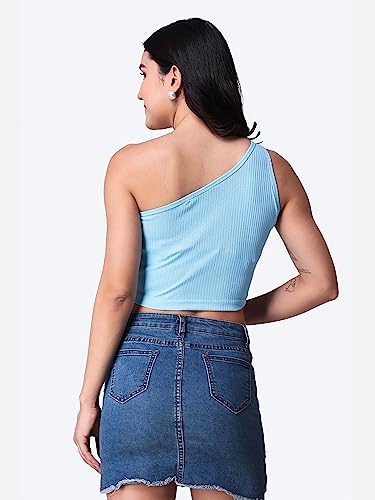 Image of POPWINGS Casual One Shoulder Ribbed Crop Top for Women || Sleeveless Crop Top for Women || Stylish Women Crop Top for Summer || Ribbed Crop Top for Women