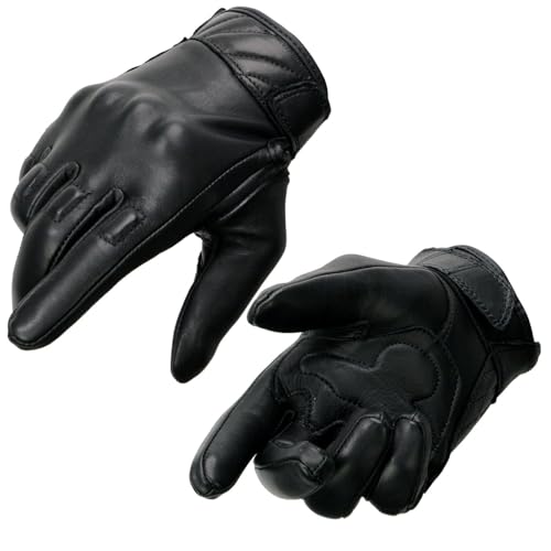 Milwaukee Leather MG7521 Men's Black Leather Gel Padded Palm Motorcycle Hand Gloves W/Rubberized Protective Knuckle - Large