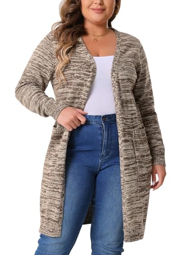 Image of Agnes Orinda Plus Size Sweater Cardigan for Women Contrast Color Open Front Long Sleeve with Pockets Cardigans Sweater Coat