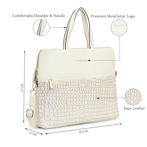 Image of Caprese Lily Large Laptop Bag for Women with Adjustable & Detachable Strap | Croc-Embossed Faux Leather | Fits Up to 15.6-Inch Laptop | Handheld & Shoulder Bag | Multi-Compartments for Office & Travel