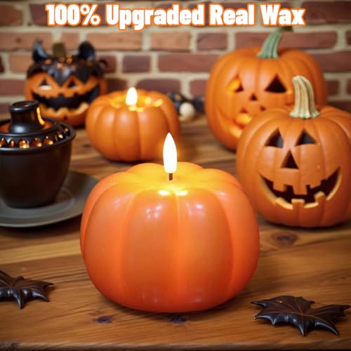 Image of Wondise Fall Decorations Flameless Wax Pumpkin Candles with 6H Timer, Orange Battery Operated LED Candles Fall Decor for Thanksgiving Gifts, Autumn Farmhouse Harvest Decor for Home Decoration