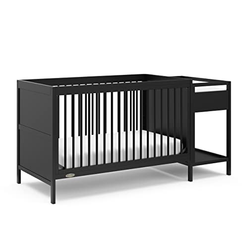 Image of Graco Fable 4-in-1 Convertible Crib & Changer (Black) – GREENGUARD Gold Certified, Crib and Changing-Table Combo, Includes Water-Resistant Changing Pad, Converts to Toddler Bed and Full-Size Bed