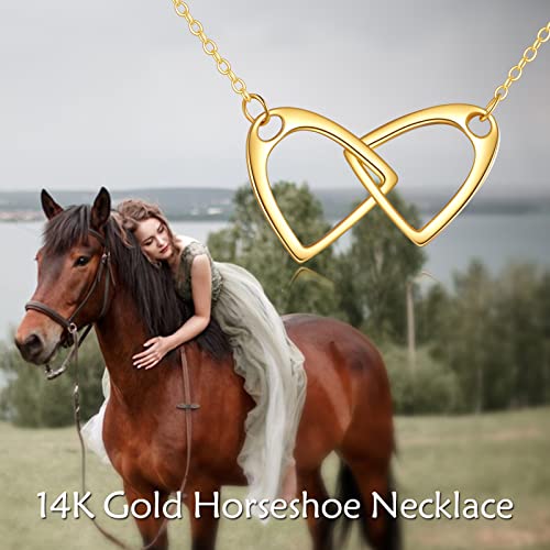 Kecho 14K Yellow Gold Horse Necklace Gift Jewelry Simple Interlock Horse Strirrup Necklace For Women Girls #TOP4