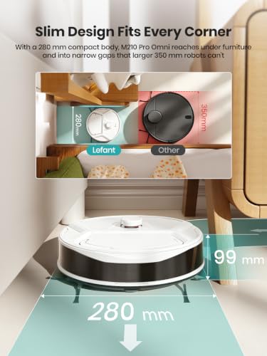 Image of Lefant Robot Vacuum and Mop, 20000Pa Strong Suction, Self-Cleaning Roller Mop with Auto Drying, LiDAR Navigation & Obstacle Avoidance, Tangle-Free Pet Hair, Slim, 5G WiFi, M210 Pro Omni-Pure White