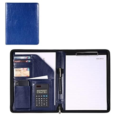 バインダー ジッパー付きA4レザーフォルダー、履歴書用クリップボード付きジッパー付きポートフォリオ、男性、女性、誕生日、クリスマスギフトに最適 フォルダー(Blue)