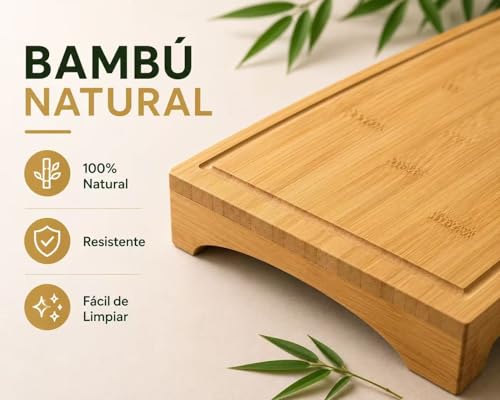 Miniatura 4 de Tabla De Cocina De Bambú Xxl 53.8 28 Cm, Cubre Y Protector De Vitrocerámica Elevado, Bandeja De Presentación De Alimentos, Tabla De Cortar Multiusos Con Ranura Antiderrames Para Preparar Y Servir