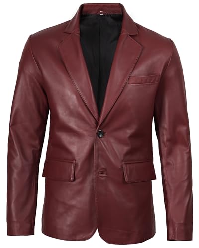 Image of Blingsoul Mens Leather Blazer Jacket - Real Lambskin Sport Coat with Notch Lapel Collar