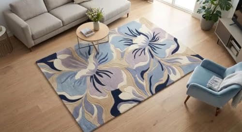 Image of Hand Tufted Premium Wool Floral Abstract Rug, Modern Botanical Flower Design Carpet for Living Room, Bedroom, Office & Home Decor Size 12x18 Feet