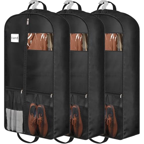 BH7STAR 43" Heavy Duty Garment Bags Suit Bags Travel, Suit Holder for Hanging Clothes Storage, 6" Gussetes with Pockets and 2 Carry Handles, Clothes Cover for Coat, Dress, Jacket, Shirts, 3 Pack