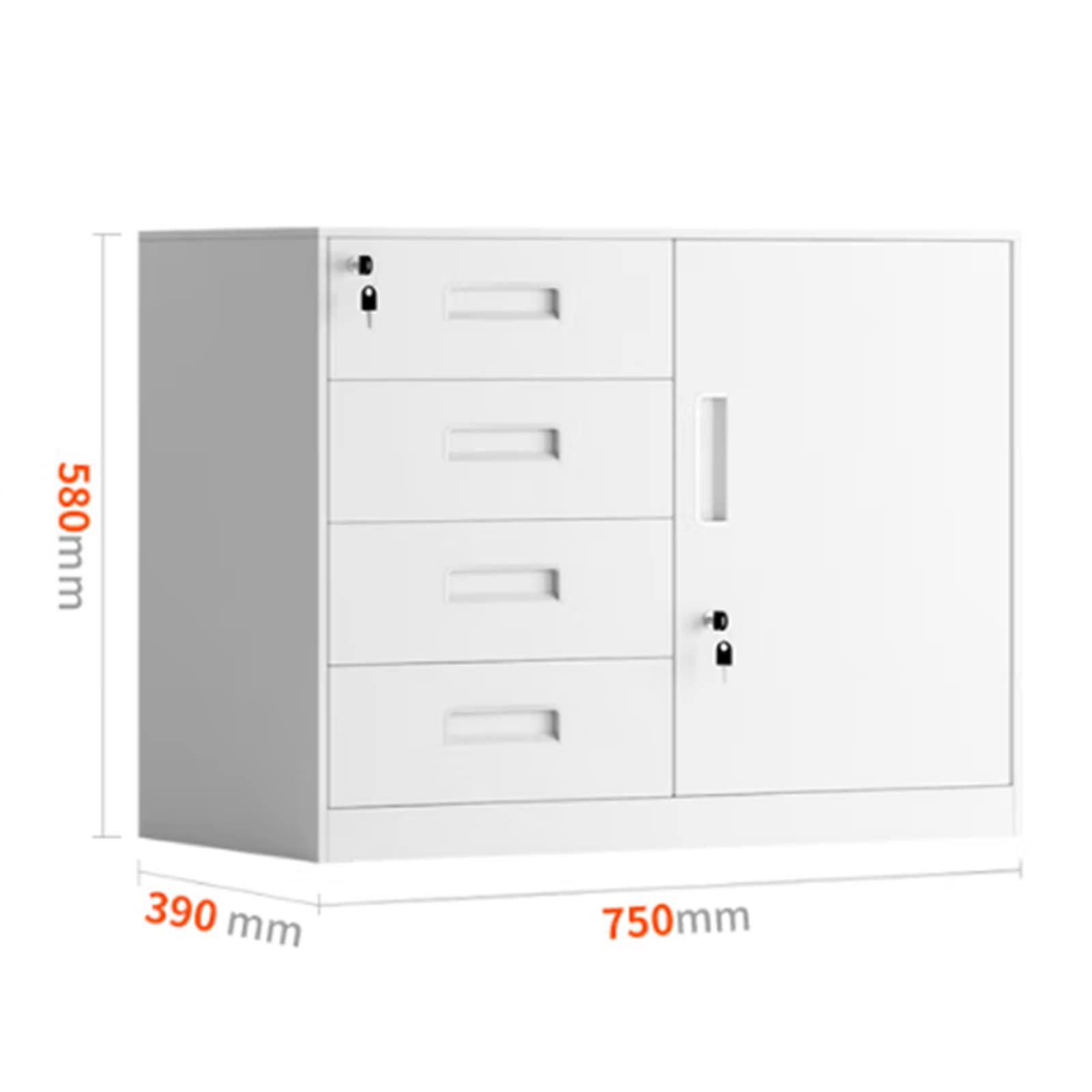 Schedario Schedario a 4 cassetti con serratura, schedario verticale completamente assemblato, schedario for stampante in acciaio adatto for ufficio domestico Gabinetto dell'ufficio(Color:White thicken