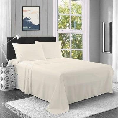 Image of Flat Bed Sheet with 1 Pillow Covers 600 Thread Count 100% Egyptian Cotton Bedsheet Single Size Beige