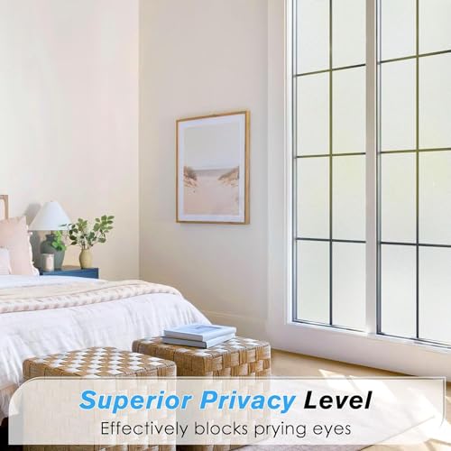Image of HOME13 Frosted Glass Window Film Decorative Static Cling Window Film Window Clings Privacy Non-Adhesive Frosted Window Glass Film for Living Home, Office (12x72 Inch)
