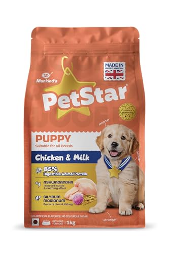 Image of PetStar Puppy Dog Food, Chicken & Milk, 1 kg | High Protein Formula for Growing Puppies | DHA for Brain Development | Supports Immunity, Digestion & Strong Bones