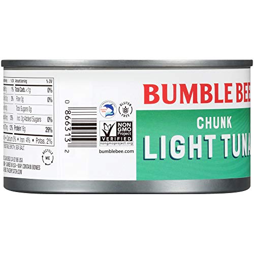 Bumble Bee Chunk Light Tuna In Water, 12 Oz Can - Wild Caught Tuna - 16G Protein Per Serving - Non-Gmo Project Verified, Gluten Free, Kosher - Great For Tuna Salad And Recipes #TOP4
