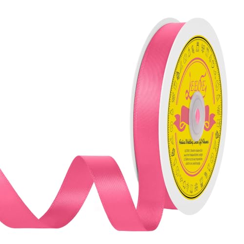 Image of Double Face Hot Pink Satin Ribbon 5 /8 inch X 50 Yards Polyester Hot Pink Ribbon for Gift Wrapping Very Suitable for Weddings Party Hair Bow Invitation Decorations and More