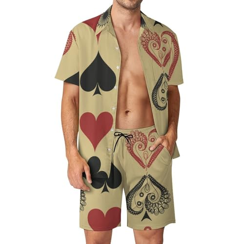 Ensemble 2 pièces homme imprimé cartes à jouer style vintage pour l'été