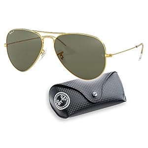 Ray-Ban Aviator POLARISÉE | Premium-Set (Arista Gold / Crystal Green, Étui Carbon)