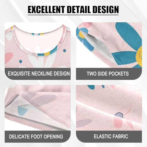 Summer Pajama Set Blue White Purple Pink Flowers, Short Sleeve Sleepwear Nightwear4