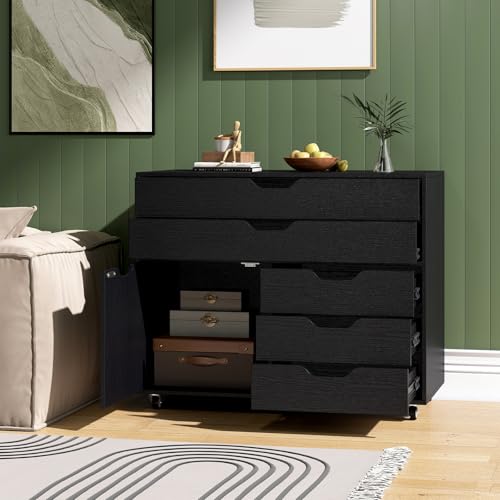 Image of DREAMADE Rolling File Cabinet, 5-Drawer Filing Cabinet, Black