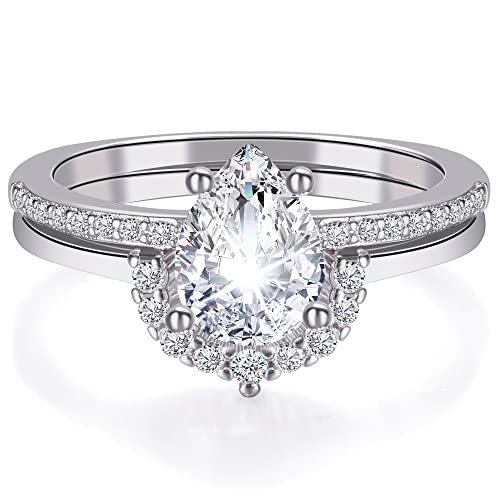 JSJOY Engagement Rings for Women Wedding Band Promise Ring for Her Cubic Zirconia Bridal Ring Set Size 5-9 Gifts for Women