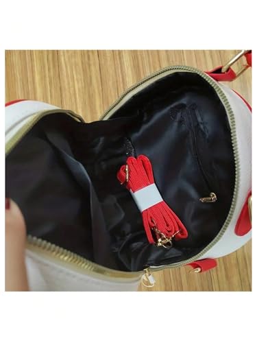 QWINEE Women's Cute Cherry Crossbody Bag Zipper Top Handle Shoulder Handbag PU Leather Mini Circle Purse Red and White One-Size3
