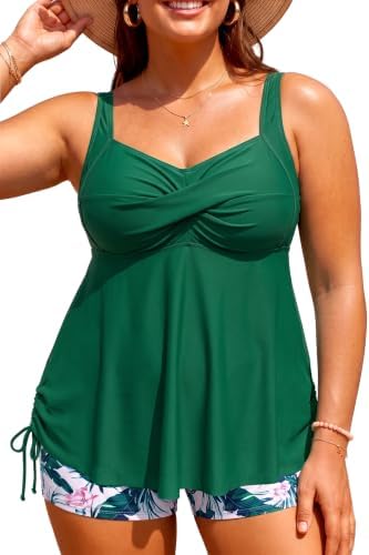 Aqua Eve Women Plus Size Tankini Swimsuit Two Piece Flowy Swimdress Bathing Suits with Shorts