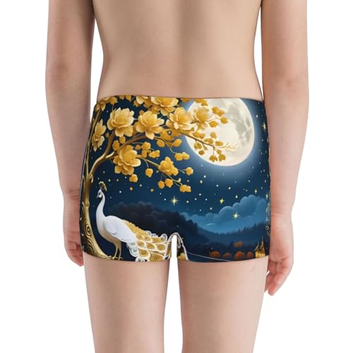 Boys' Cotton Boxer Brief Soft Underwear-Moonlit Golden Tree Peacock3