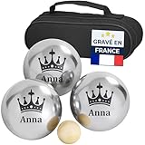 KDO MAGIC   Boule de pétanque personnalisée   Triplette 720g Personnalisable   Prénom gravé   Lot de 3 Boules et 1 cochonnet   Idée Cadeau Saint Valentin (Modèle Reine)
