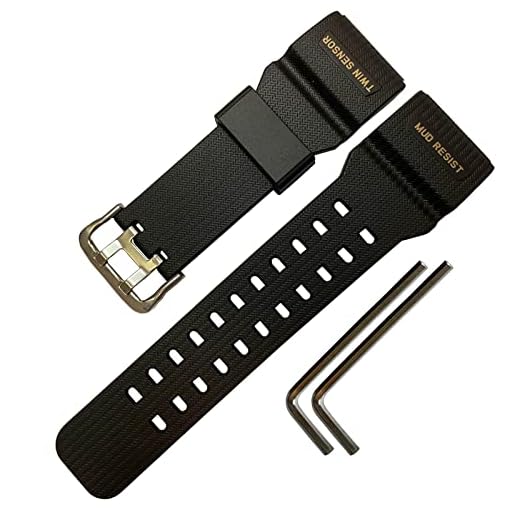 Pulseira de borracha natural/pulseira de reposição para relógio masculino Casio G-Shock Master of G Mudmaster Twin Sensor Sports GG-1000/GWG-100/GSG-100 Series Watch Strap (preto)